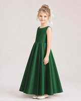Dark Green Satin A-line Flower Girl Dress Side View
