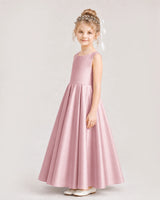 Dusty Rose Satin A-line Flower Girl Dress Side View