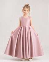 Dusty Rose Satin A-line Flower Girl Dress Front View