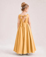 Gold Satin A-line Flower Girl Dress Back View