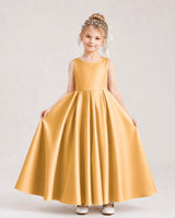 Gold Satin A-line Flower Girl Dress Front View