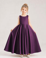 Grape Satin A-line Flower Girl Dress Front View