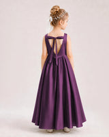 Grape Satin A-line Flower Girl Dress Back View