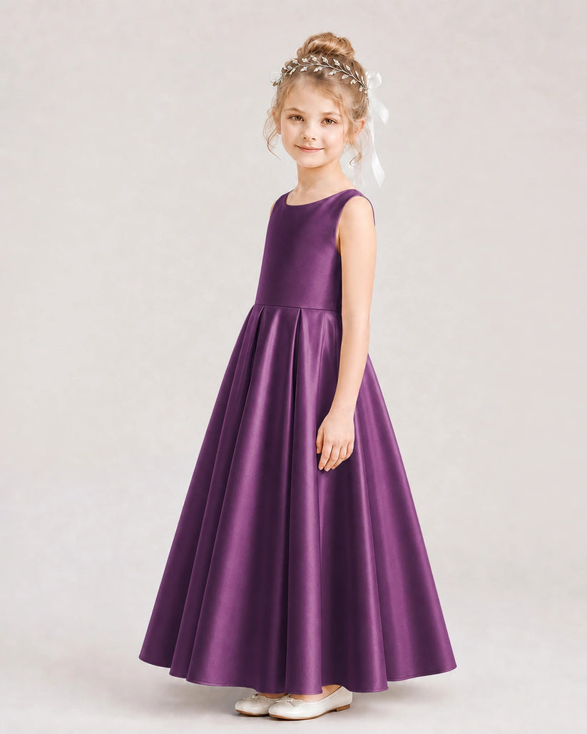 Grape Satin A-line Flower Girl Dress Side View