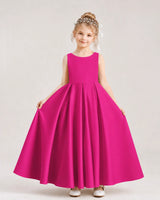 Hot Pink Satin A-line Flower Girl Dress Front View