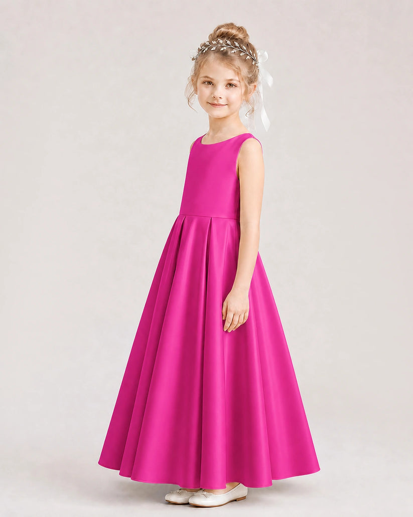 Hot Pink Satin A-line Flower Girl Dress Side View