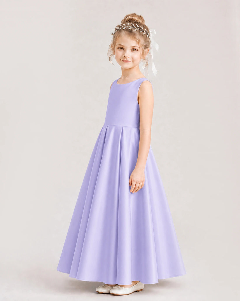 Lavender Satin A-line Flower Girl Dress Side View