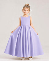 Lavender Satin A-line Flower Girl Dress Front View
