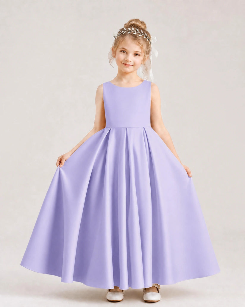 Lavender Satin A-line Flower Girl Dress Front View