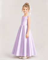 Lilac Satin A-line Flower Girl Dress Side View
