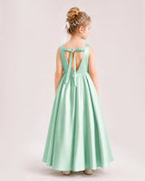 Mint Green Satin A-line Flower Girl Dress Back View