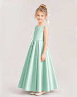 Mint Green Satin A-line Flower Girl Dress Side View