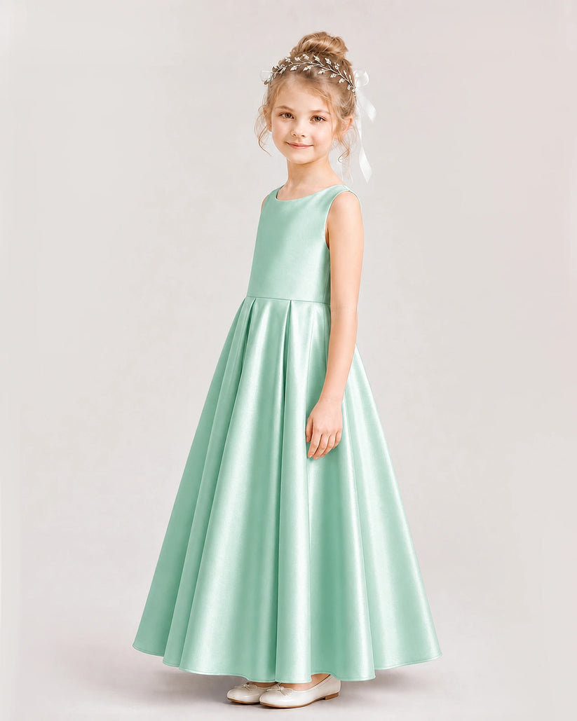Mint Green Satin A-line Flower Girl Dress Side View
