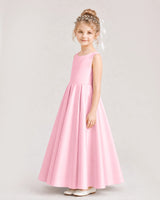 Pink Satin A-line Flower Girl Dress Side View