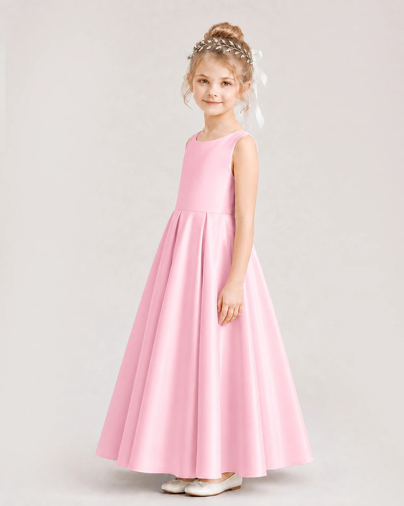 Pink Satin A-line Flower Girl Dress Side View