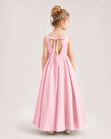 Pink Satin A-line Flower Girl Dress Back View
