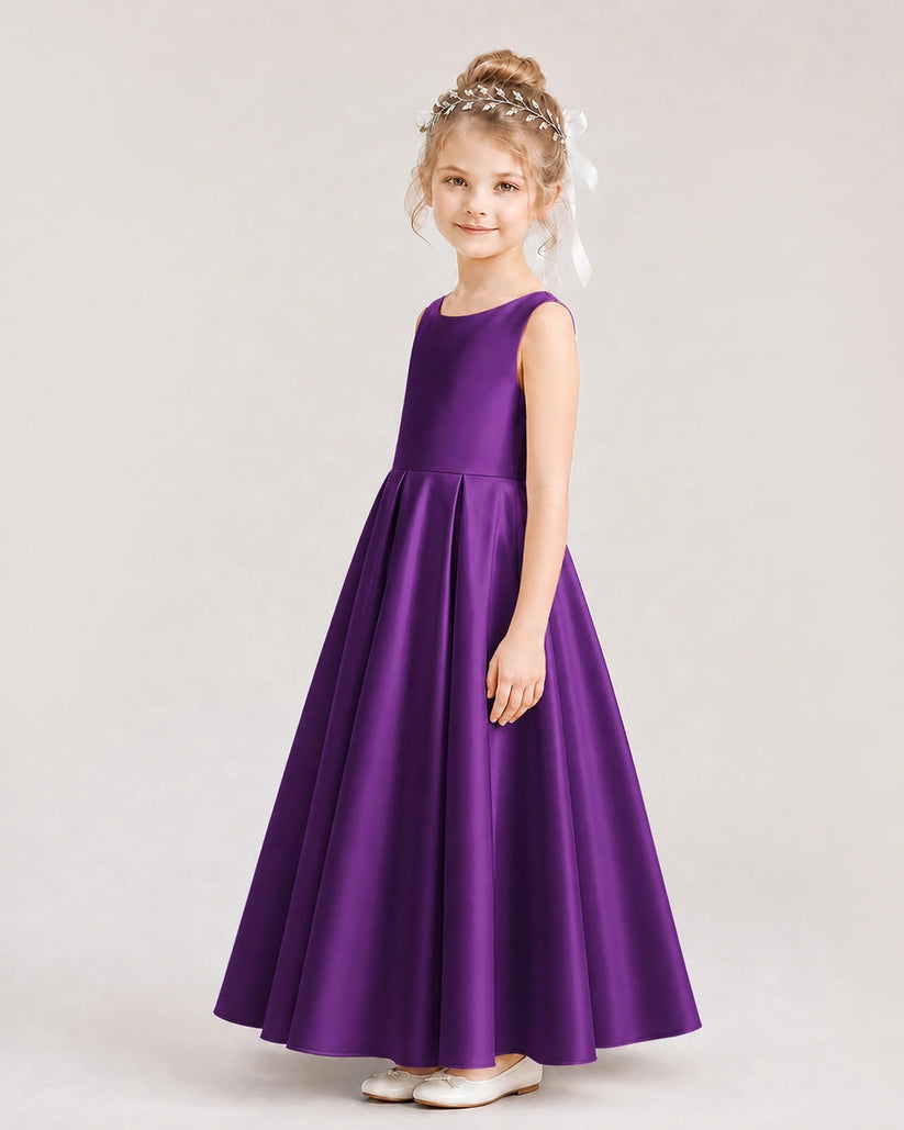 Purple Satin A-line Flower Girl Dress Side View