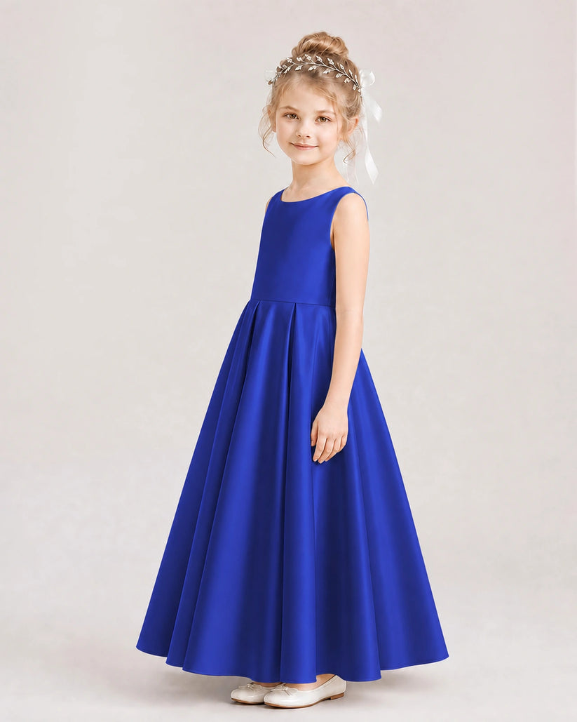 Royal Blue Satin A-line Flower Girl Dress Side View