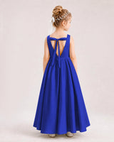 Royal Blue Satin A-line Flower Girl Dress Back View