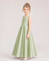 Sage Green Satin A-line Flower Girl Dress Side View