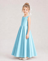 Sky Blue Satin A-line Flower Girl Dress Side View