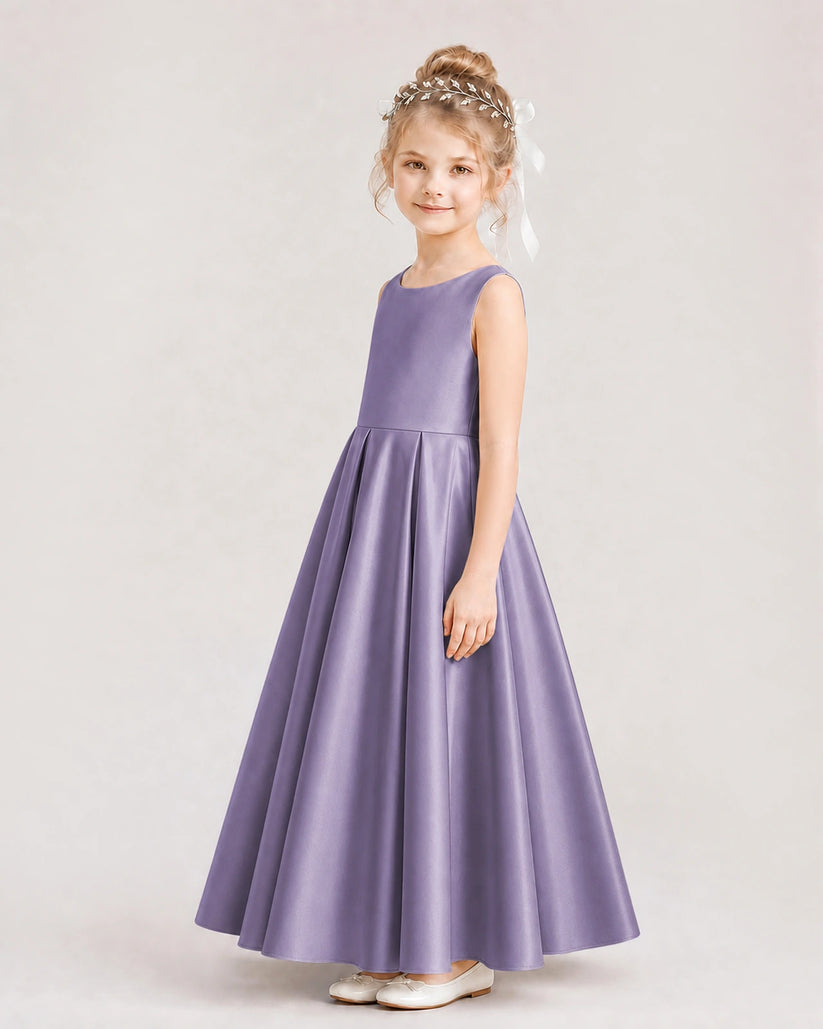 Wisteria Satin A-line Flower Girl Dress Side View