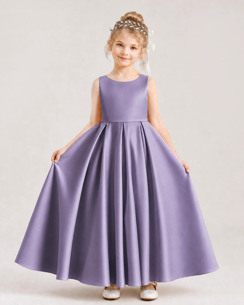 Wisteria Satin A-line Flower Girl Dress Front View