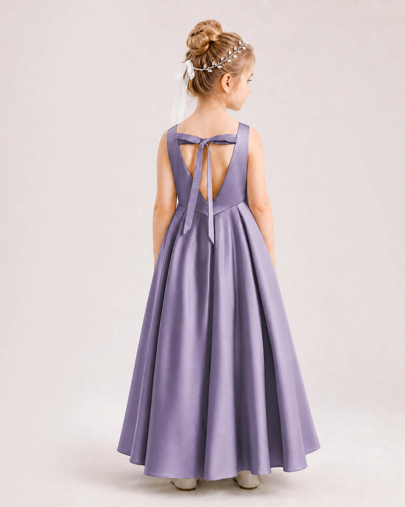 Wisteria Satin A-line Flower Girl Dress Back View