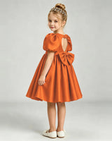 Burnt Orange Satin A-line Flower Girl Dress Back View