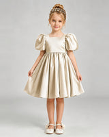 Champagne Satin A-line Flower Girl Dress Front View
