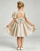 Champagne Satin A-line Flower Girl Dress Back View