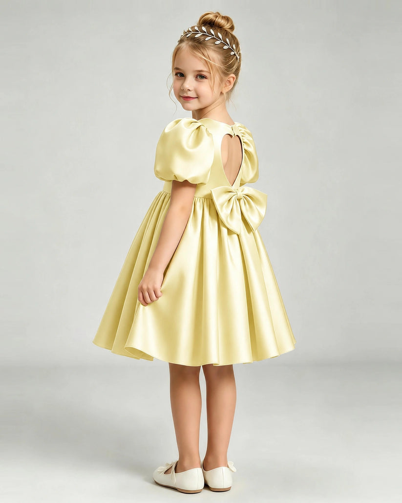 Daffodil Satin A-line Flower Girl Dress Back View