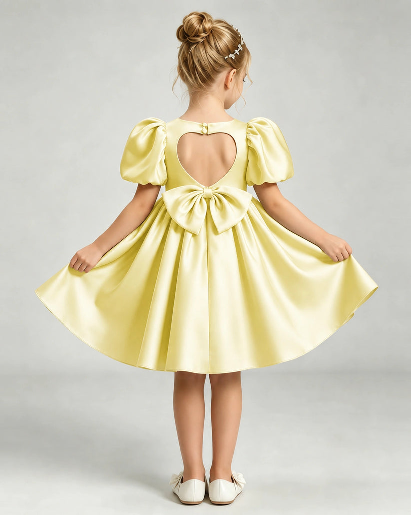 Daffodil Satin A-line Flower Girl Dress Back View