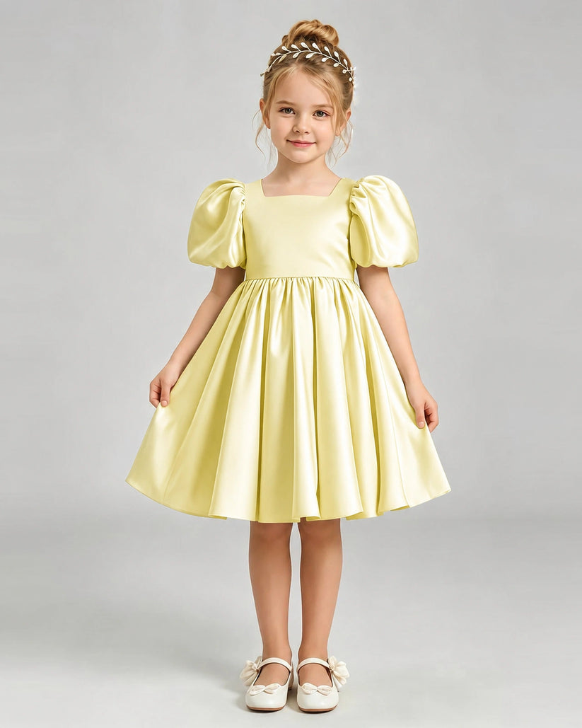 Daffodil Satin A-line Flower Girl Dress Front View