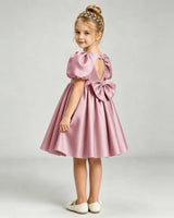 Dusty Rose Satin A-line Flower Girl Dress Back View