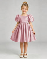 Dusty Rose Satin A-line Flower Girl Dress Front View