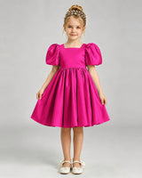 Hot Pink Satin A-line Flower Girl Dress Front View