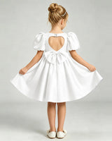 Ivory Satin A-line Flower Girl Dress Back View