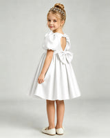 Ivory Satin A-line Flower Girl Dress Back View