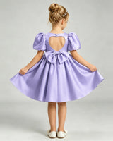 Lavender Satin A-line Flower Girl Dress Back View