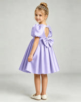 Lavender Satin A-line Flower Girl Dress Back View