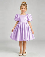 Lilac Satin A-line Flower Girl Dress Front View