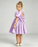 Lilac Satin A-line Flower Girl Dress Back View