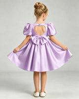 Lilac Satin A-line Flower Girl Dress Back View