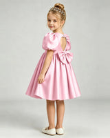 Pink Satin A-line Flower Girl Dress Back View