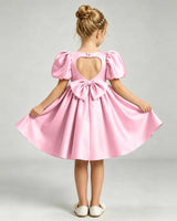 Pink Satin A-line Flower Girl Dress Back View