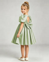 Sage Green Satin A-line Flower Girl Dress Back View