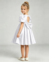 White Satin A-line Flower Girl Dress Back View