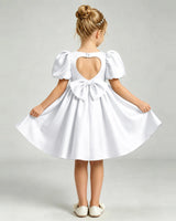 White Satin A-line Flower Girl Dress Back View