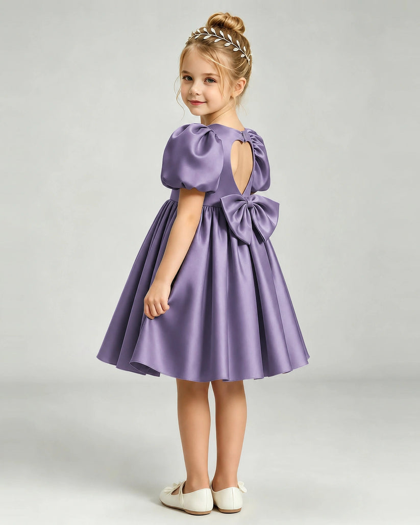 Wisteria Satin A-line Flower Girl Dress Back View